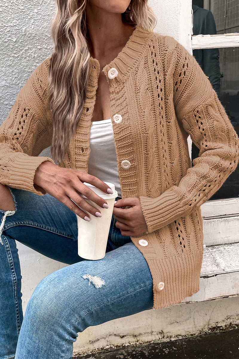 Casual Elegant Solid Hollowed Out Buttons O Neck Tops