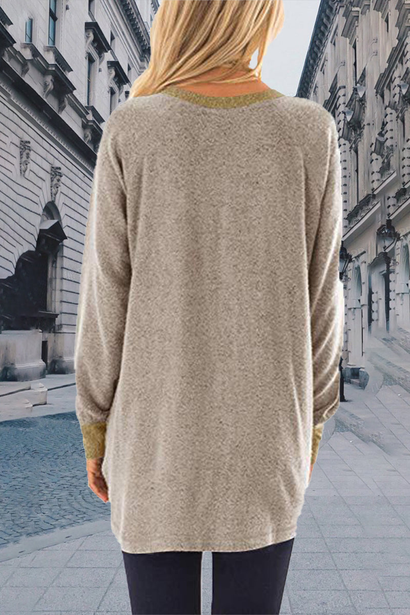 Casual Elegant Solid Contrast O Neck Tops